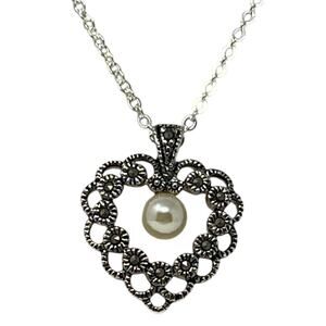 Charter Club Vintage-Inspired Pearl Heart Silver Pendant Necklace NWT